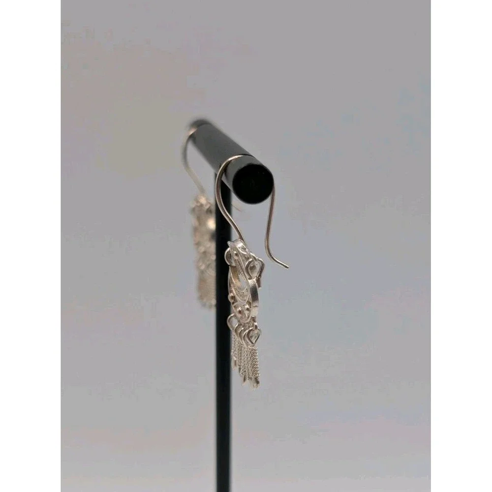 Peruvian Marked 950 Sterling Silver Filigree Handmade Inca Andean Drop Earrings